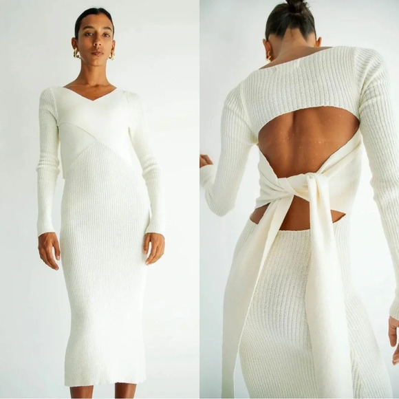 The Line by K Dresses & Skirts - The Line by K Wrap V-Neck Tie Open Back Ribbed Sweater Knit Midi Kane Dress